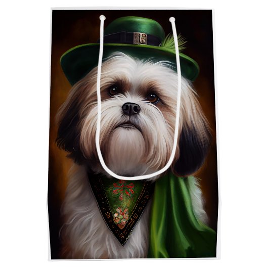 Malti Tzu Dog in St. Patrick's Day Dress Medium Cadeauzakje (Achterkant)