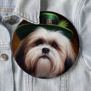 Malti Tzu Dog in St. Patrick's Day Dress Ronde Button 6,0 Cm