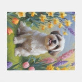 Malti Tzu Dog Spring Bloemen Schilderen Fleece Deken (Voorkant (Horizontaal))
