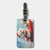 Malti Tzu Hond in Sledge Laat het Sneeuw Kerstmis Bagagelabel (Voorkant verticaal)