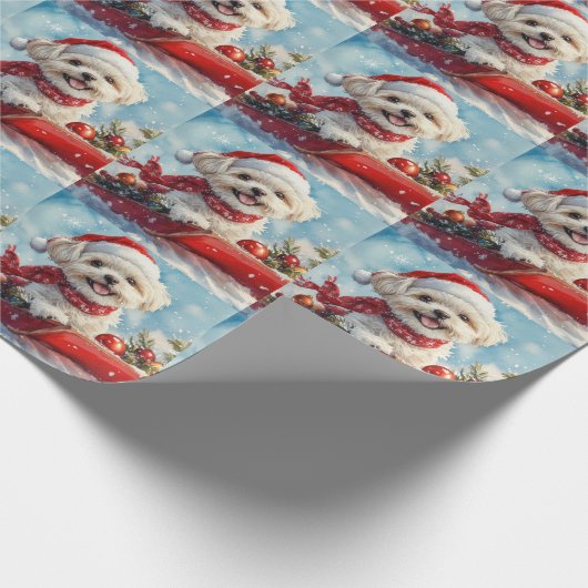 Malti Tzu Hond in Sledge Laat het Sneeuw Kerstmis Cadeaupapier (Hoek)