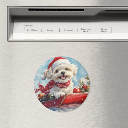 Malti Tzu Hond in Sledge Laat het Sneeuw Kerstmis Magneet (Insitu (Vaatwasser))
