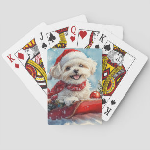 Malti Tzu Hond in slee Laat het sneeuwen Kerstmis Pokerkaarten