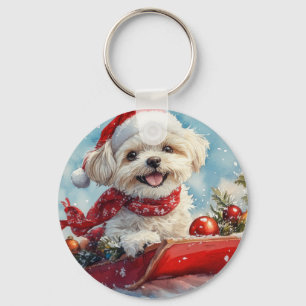 Malti Tzu  Hond in slee Let it Snow Kerstmis Sleutelhanger