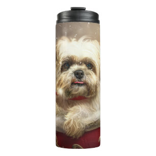 Malti Tzu Hond Kerstfeest Festiviteit Thermosbeker
