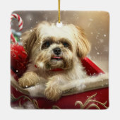 Malti Tzu Hond Kerstfeest Keramisch Ornament (Achterkant)