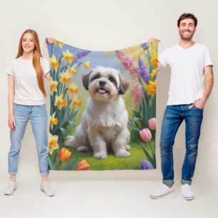 Malti Tzu-hond lente bloemen schilderij Fleece Deken