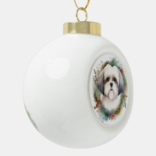 Malti Tzu Kerstkrans feestelijke pup Keramische Bal Ornament (Links)