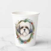 Malti Tzu Kerstkrans feestelijke pup Papieren Bekers (Voorkant)