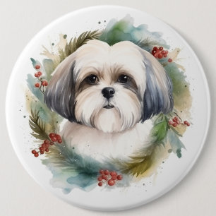 Malti Tzu Kerstkrans feestelijke pup Ronde Button 6,0 Cm