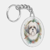 Malti Tzu Kerstkrans feestelijke pup Sleutelhanger (Voorkant Links)