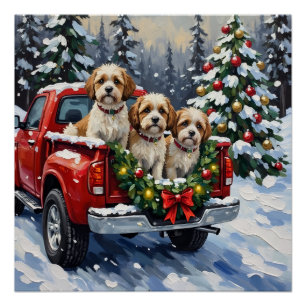 Malti-Tzu Kerstmis Rode Truck Vakantie Perfect Poster