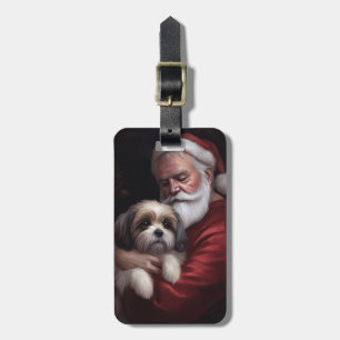 Malti Tzu met Kerstman Feestelijke Kerstmis Bagagelabel