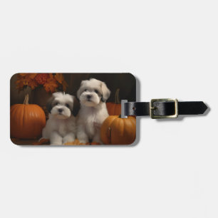 Malti tzu Puppy Herfst Plezier Pompoen Bagagelabel