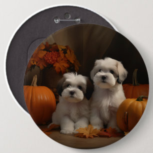 Malti tzu Puppy Herfst Plezier Pompoen Ronde Button 6,0 Cm