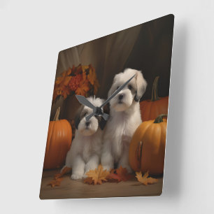 Malti tzu Puppy Herfst Plezier Pompoen Vierkante Klok