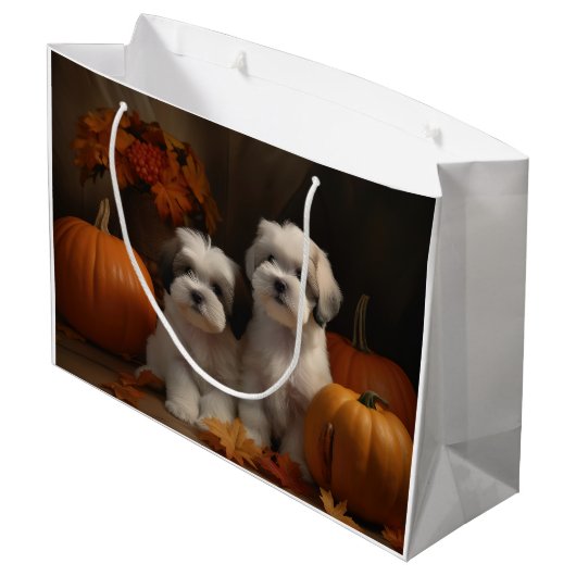 Malti tzu Puppy Herfst Verrukking Pompoen Groot Cadeauzakje (Achterkant Gekanteld)