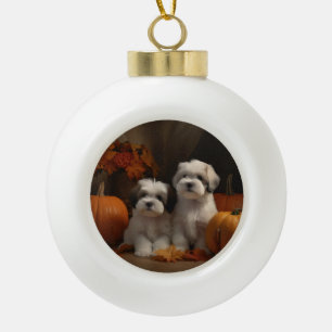 Malti tzu Puppy Herfst Verrukking Pompoen Keramische Bal Ornament