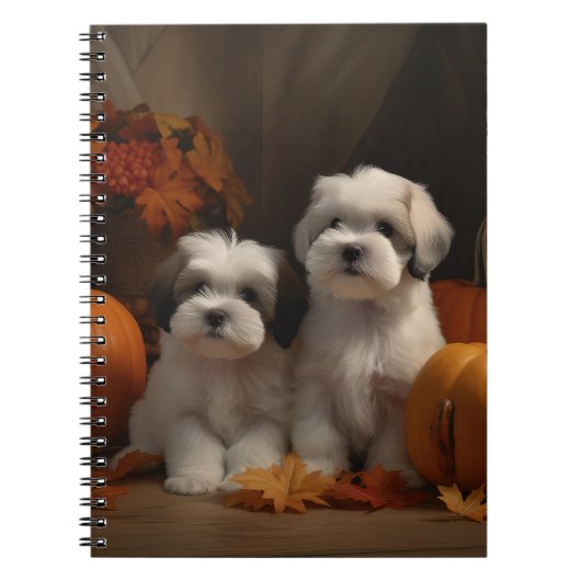 Malti tzu Puppy Herfst Verrukking Pompoen Notitieboek (Voorkant)