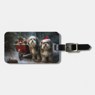 Malti tzu Sneeuw slee Christmas decoratie  Bagagelabel