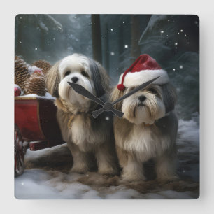 Malti tzu Sneeuw slee Kerst decoratie Vierkante Klok