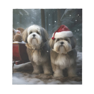 Malti tzu Sneeuw slee Kerstmis decoratie Notitieblok