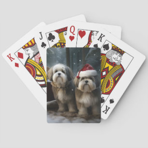 Malti tzu Sneeuw slee Kerstmis decoratie  Pokerkaarten