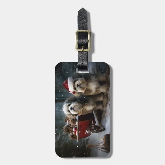 Malti tzu Sneeuwslee Kerstdecoratie Bagagelabel (Voorkant verticaal)