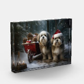 Malti tzu Sneeuwslee Kerstdecoratie Fotoblokken (Links)