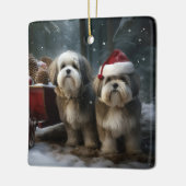 Malti tzu Sneeuwslee Kerstdecoratie Keramisch Ornament (Links)