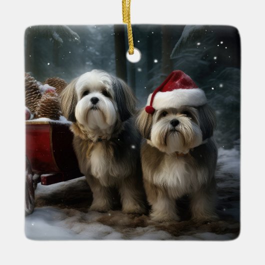 Malti tzu Sneeuwslee Kerstdecoratie Keramisch Ornament (Voorkant)