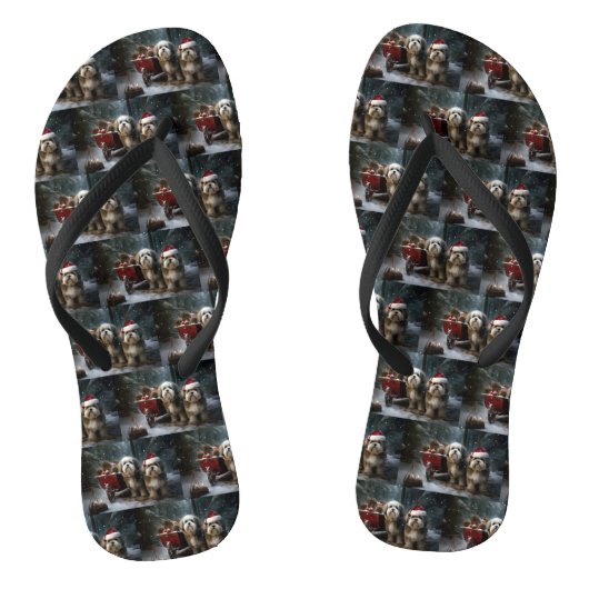 Malti tzu Sneeuwslee Kerstdecoratie Teenslippers (Voetbed)