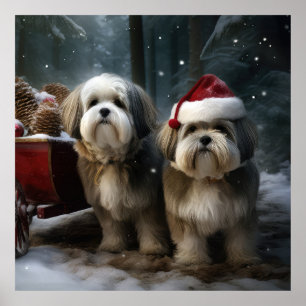 Malti tzu traîneau enneigé décoration de Noël