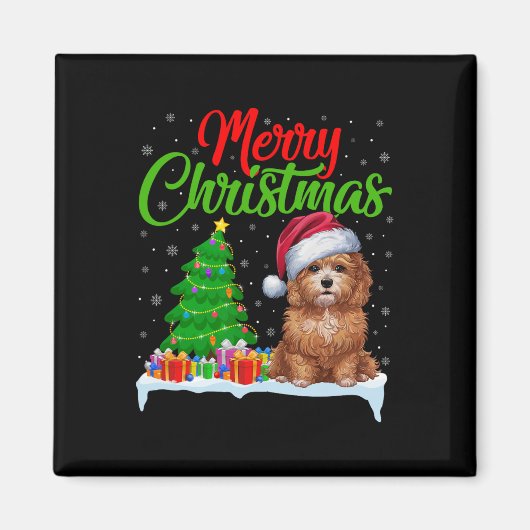 Maltipoo Hond Kerstboom Lichten Xmas Maltipoo D Magneet (Voorkant)
