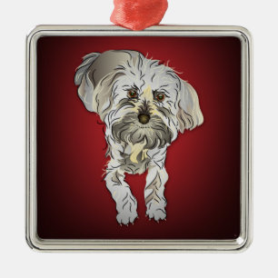 Maltipoo Puppy op Red Metalen Ornament