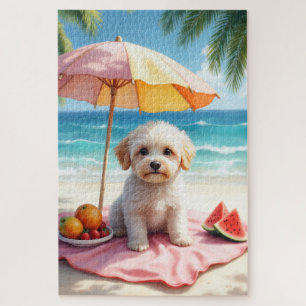 Maltipoo strand relax scène legpuzzel