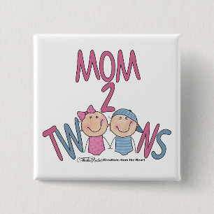 Mam 2 Twins Boy en Girl Vierkante Button 5,1 Cm