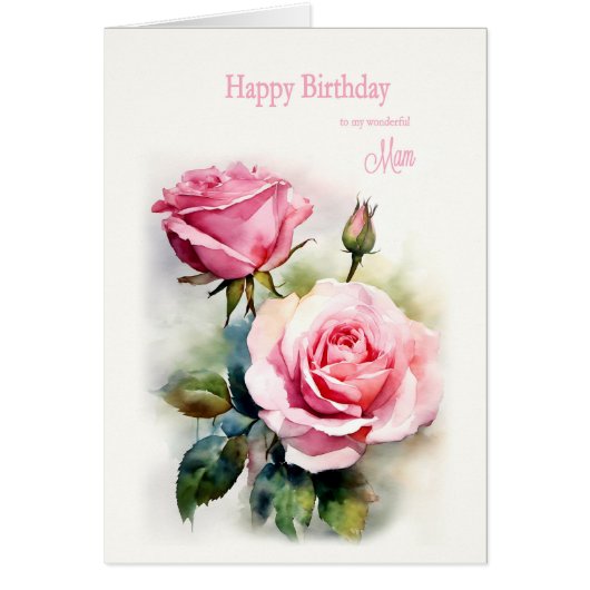 Mam Anniversaire Roses Peint Aquarelle (Devant)