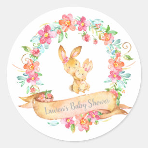 Mam Baby Bunny Floral Wreath Spring Shower Event Ronde Sticker