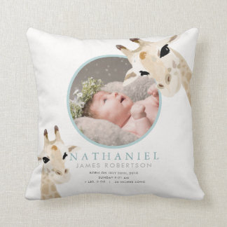 Mam & Baby Giraffe Blauw Foto Baby Stats Kussen