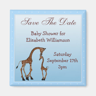 Mam & Baby Giraffe Blauw Save the Date Baby shower Magneet