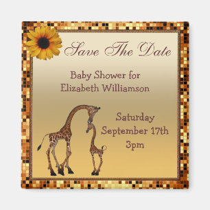 Mam & Baby Giraffe Gold Save the Date Baby shower Magneet