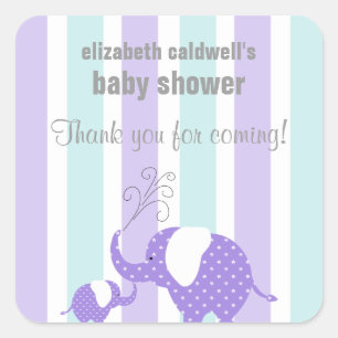Mam & Baby Olifant Dank u voor Sticker-Paarse Vierkante Sticker