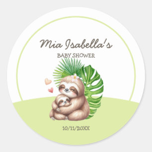 Mam & Baby Sloth Baby shower Classic Ronde Sticker
