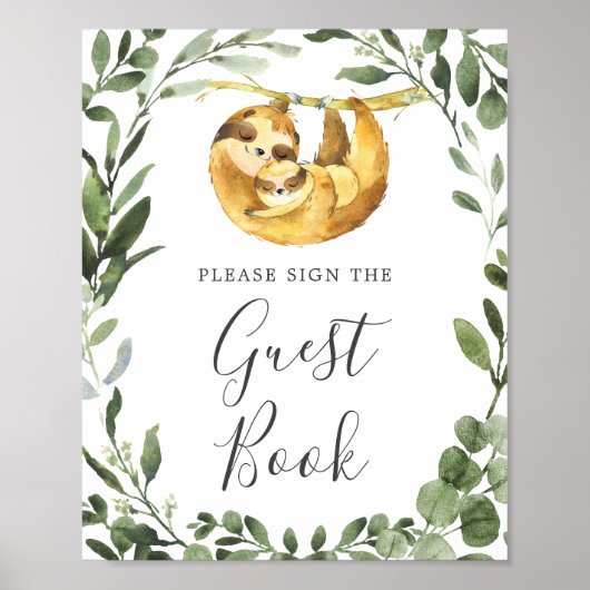 Mam Baby Sloth Baby shower Guestbook Poster (Voorkant)