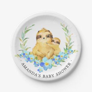 Mam & Baby Sloth Boys Baby shower 7" Bord