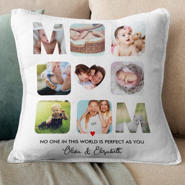 Mam Birthday Gift Custom Photo Collage Heart Cute Kussen (Creator heeft geüpload)