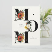 MAM Boho Flowers Zwart Happy Moederdag Feestdagenkaart (Staand voorkant)