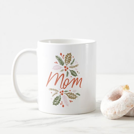 Mam Bright Holly Kerstrood script Koffiemok (Met donut)