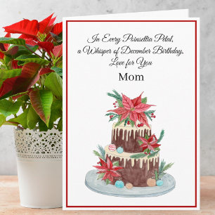 Mam December Verjaardagstaart Met Poinsettias Kaart